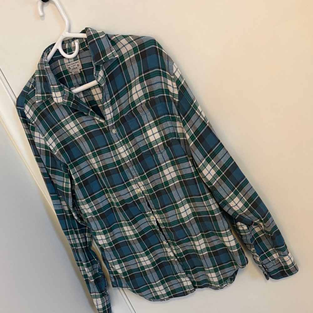 J. Crew Blue and Green Plaid Flannel Shirt